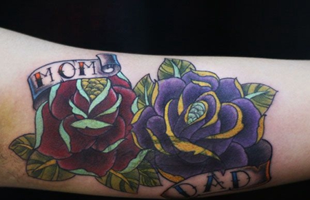 手臂oldscholl玫瑰花纹身图案