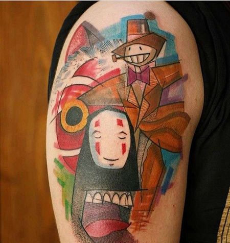 水彩大臂无脸男纹身图案