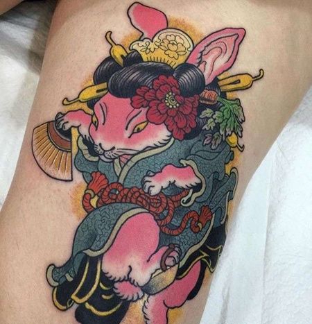 日式大腿兔子纹身图案