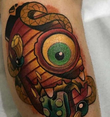 New School小腿灯笼纹身图案