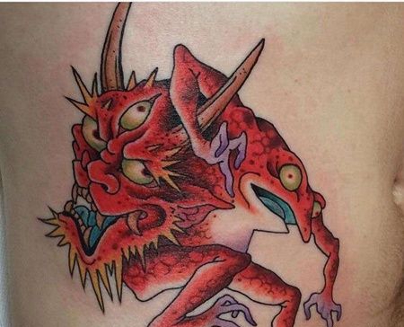 日式侧腰青蛙夜叉纹身图案