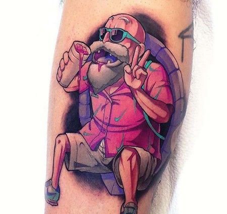 New School小腿龟仙人纹身图案