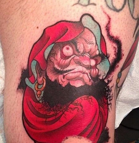 新传统小腿达摩纹身图案