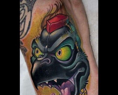 New School脚背夜叉纹身图案