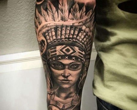 写实小臂印第安女人纹身图案