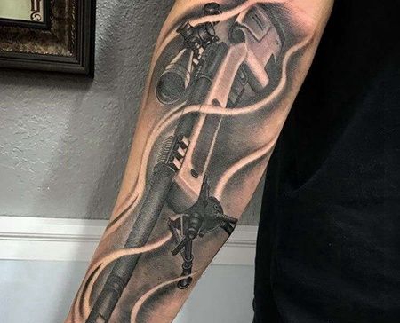 写实小臂狙击枪纹身图案
