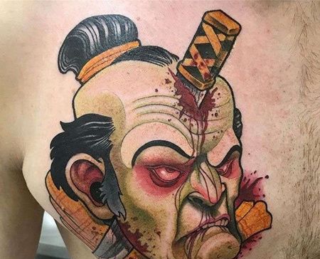 New School前胸生首纹身图案