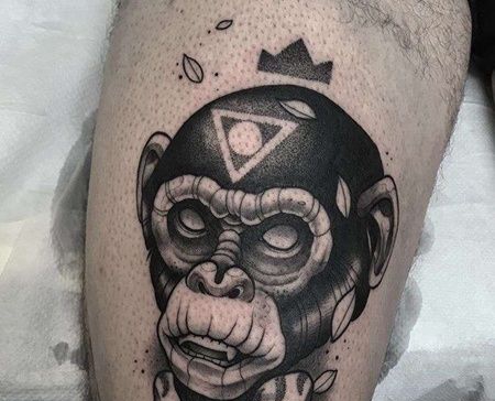 New School大腿猩猩纹身图案