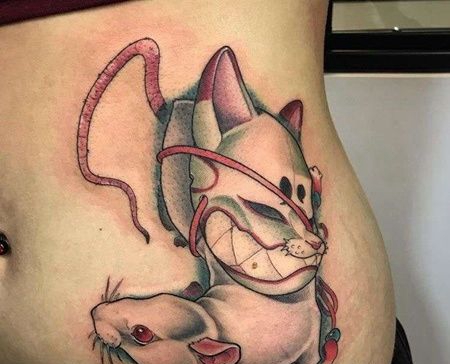 New School腹部老鼠面具纹身图案