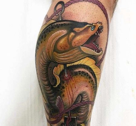 New School小腿电鳗纹身图案