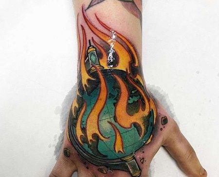 New School手背地球仪纹身图案