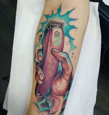 New School小腿手推子纹身图案