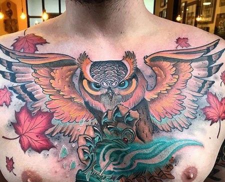 New School前胸猫头鹰纹身图案