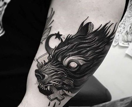 暗黑大臂狼头纹身图案