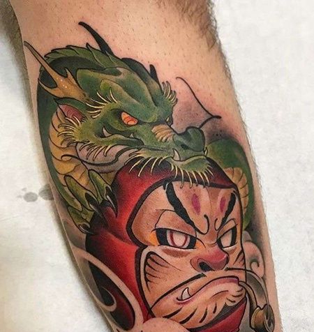 New School小腿龙达摩蛋纹身图案