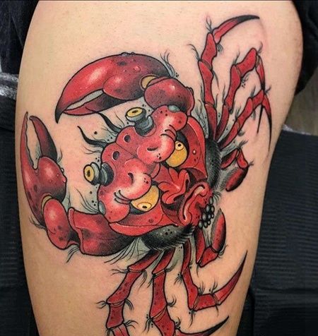 新传统大腿螃蟹纹身图案