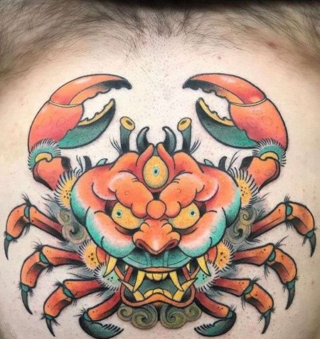 New School前胸螃蟹纹身图案