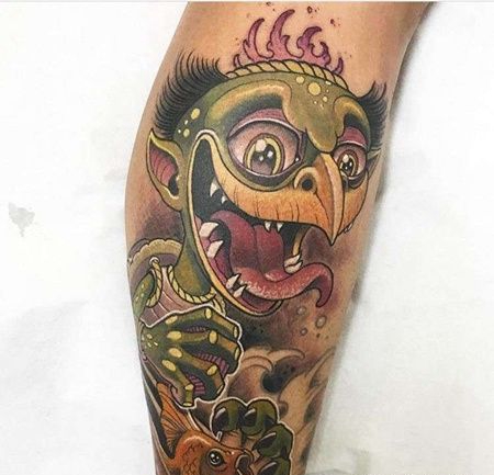 New School小腿河童纹身图案