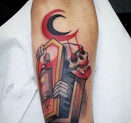 New School小臂棺材骷髅纹身图案