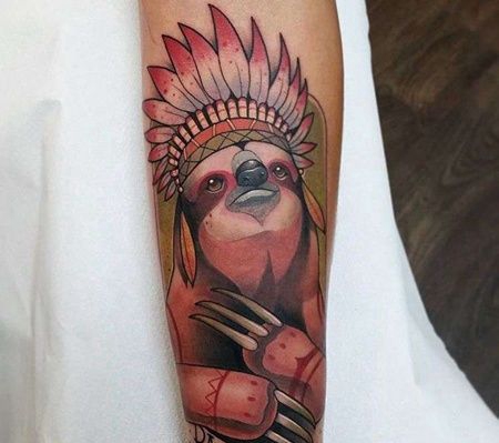 New School小臂树懒纹身图案