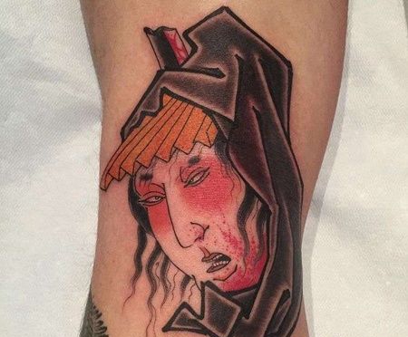 日式膝盖生首纹身图案