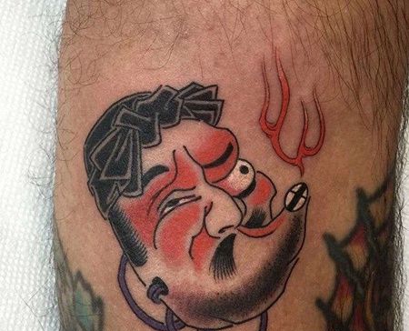 日式大腿老人头纹身图案