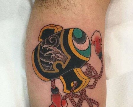 日式小腿海浪纹身图案