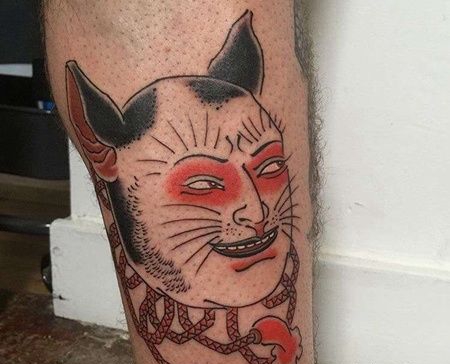 日式小腿猫妖纹身图案