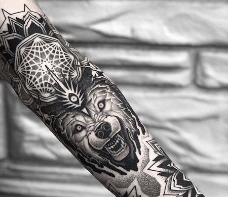 点刺小臂熊纹身图案