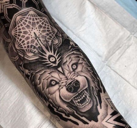 点刺大臂熊纹身图案