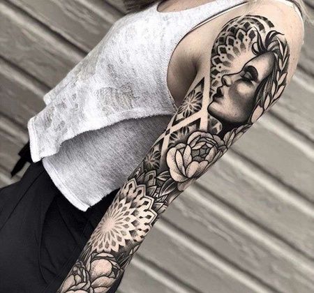 点刺胳膊繁花玫瑰纹身图案