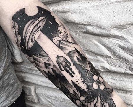 小臂飞碟纹身图案