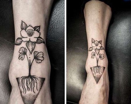 点线脚背花卉纹身图案