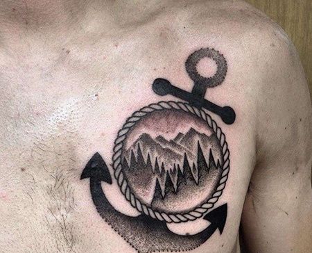 点刺前胸船锚纹身图案