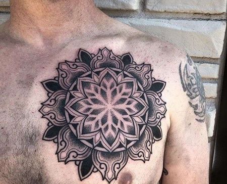 点刺前胸繁花纹身图案