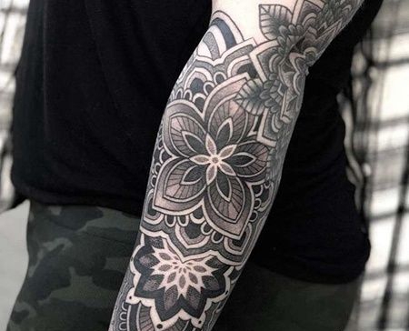 点刺几何小臂繁花纹身图案