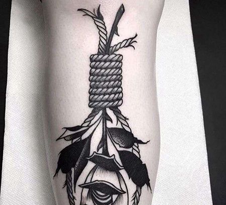 Old School小腿绳索玫瑰纹身图案