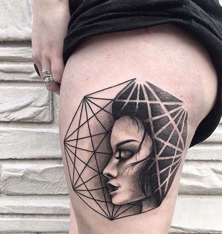 几何大腿女人纹身图案