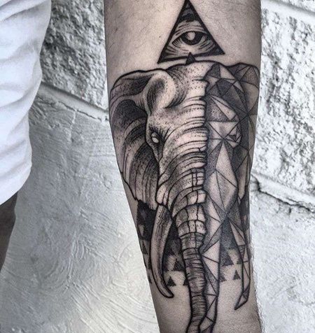 点线小臂几何大象纹身图案