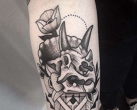 点刺小臂骷髅恐龙纹身图案