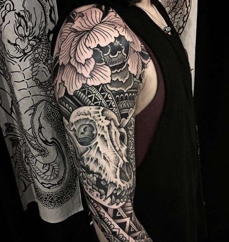 点线胳膊骷髅纹身图案