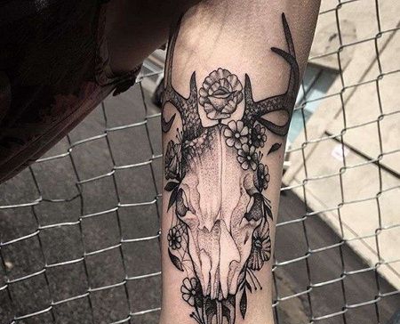 点线小臂骷髅纹身图案