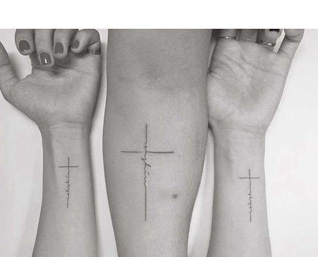 小清新手腕小腿字母十字架纹身图案