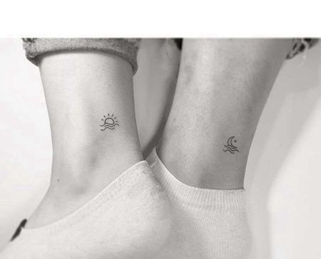 小清新脚踝太阳月亮纹身图案