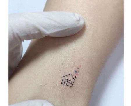 小清新手腕线条房子纹身图案