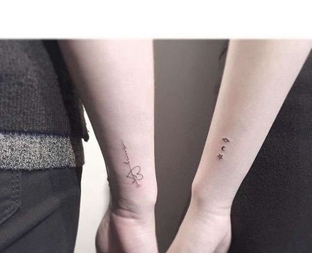 小清新小臂星球线条字母纹身图案