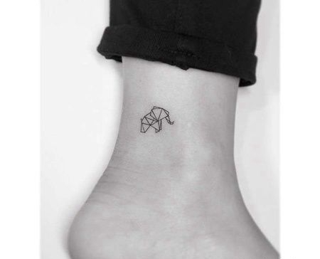 小清新脚踝几何大象纹身图案