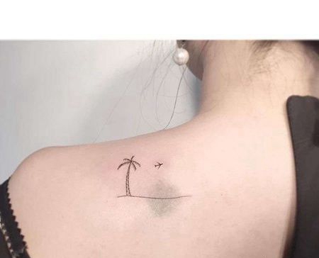 小清新后肩椰子树纹身图案