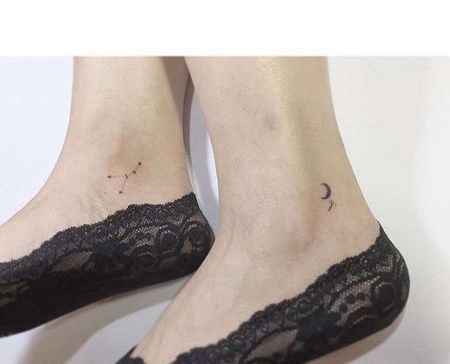 小清新脚踝月亮星星纹身图案