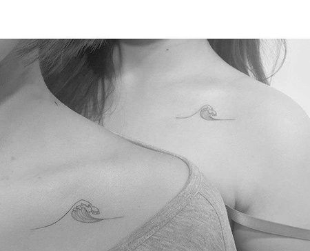 小清新锁骨海浪纹身图案